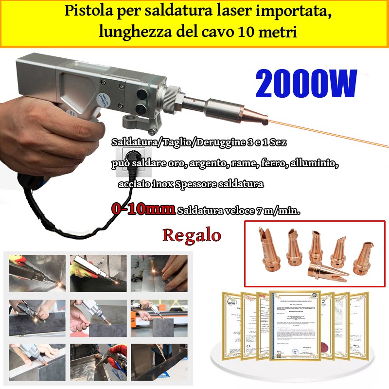 2000 W Multifunktions-Laserpistole (Gold/Silber/Kupfer/Eisen/Aluminium/Edelstahl), Schweißdicke 0 – 10 mm (Schweißen/Schneiden, zwei in einem).